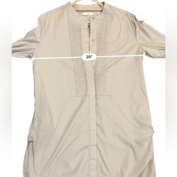 Vince ceramic knife pleat tunic button down beige quiet luxury office career L - Picture 4 of 11